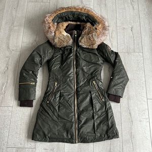 Down Mid Length Jacket With Detachable Real Fur Hood